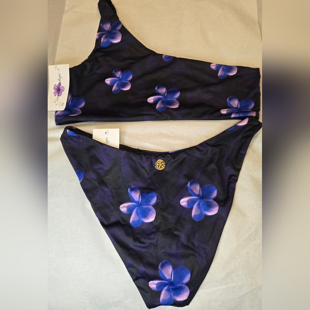 Sweet Penelope Purple Floral One-Shoulder Bikini Set - Picture 3 of 5